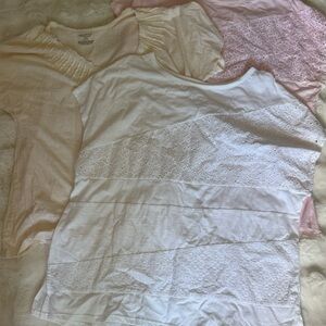 BUNDLE of 3 Short Sleeved Tees Beading and Eyelet Pink White Off White 14/16